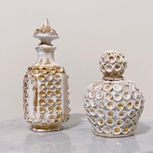 Antique Lidded Porcelain Perfume Bottles Gold Gilt Scalloped Shells